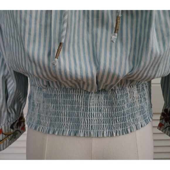 Anthropologie Women's Small Embroidered Smocked Crop Top Cotton Elastic Waist - Picture 7 of 16